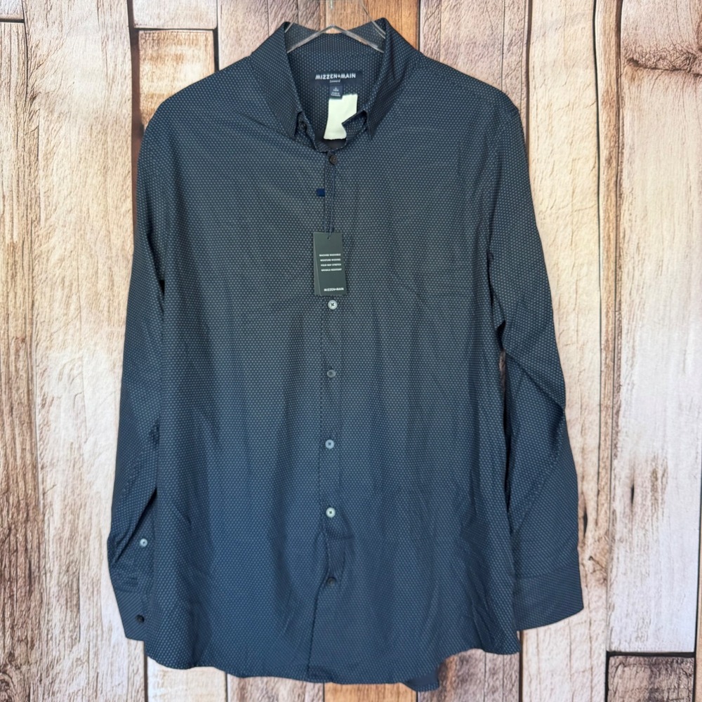 Mizzen+Main Leeward Button Down Shirt Performance Stretch Micro Dot Navy L‎ NWT
